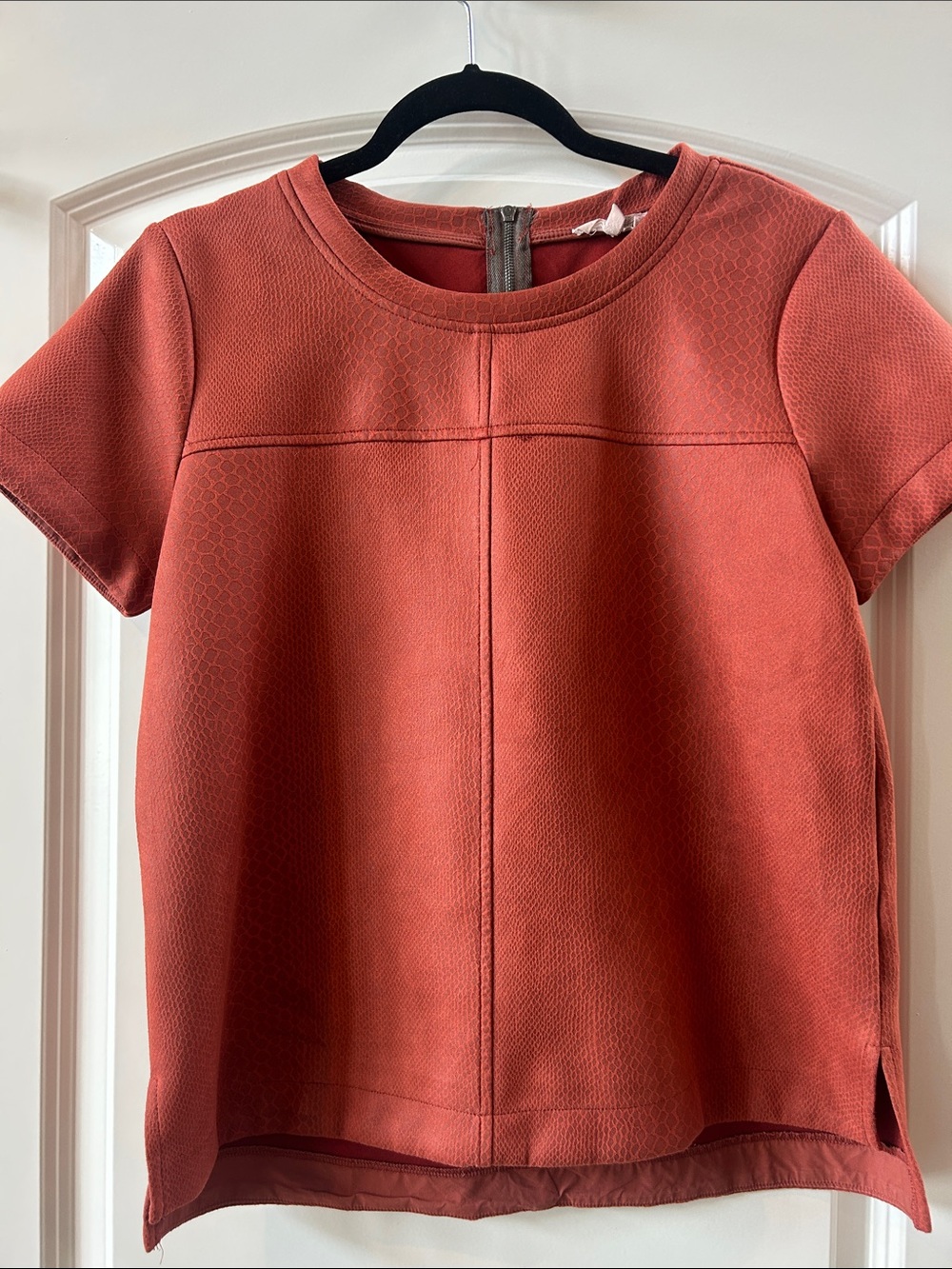 Mystree Rust Red Short Sleeve Textured Blouse